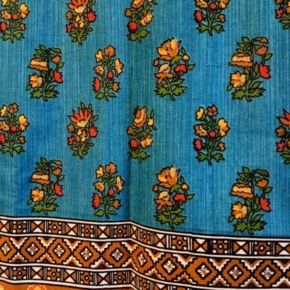 Nwt Tuxedo Ruffle Front Blouse Top M Blue Rust floral Button Up Tank Mandarin - Picture 9 of 10